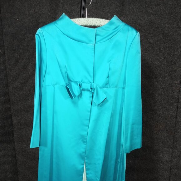 1950's Turquoise Satin Bow Evening Coat